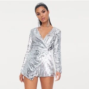 Prettylittlething wrap sequin romper
